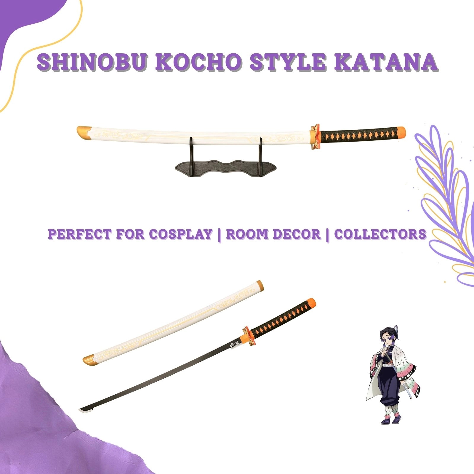 Demon Slayer Shinobu Kochi Cosplay Katana Premium Life Size Wooden Katana [104 CM]
