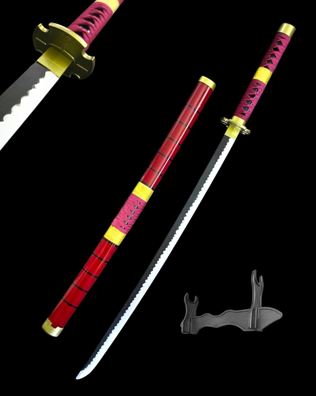One Piece Red Sandai Kitetsu Zoro Cosplay Katana Premium Life Size Wooden Katana [104 CM]